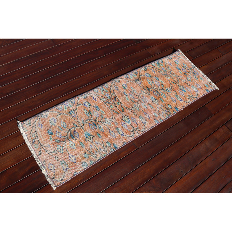 Handmade Wool Turkish Runner Rug in Authentic Anatolian Design For Bohemian Hallway Decor and Small Area Coverage