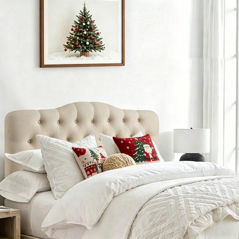 Linen Tufted Upholstered Headboard, Sturdy and Durable Solid Wood Headboard, Fabric Headboard Adjustable Height from 34“ to 43”, Modern Button Tufting Design Head Board