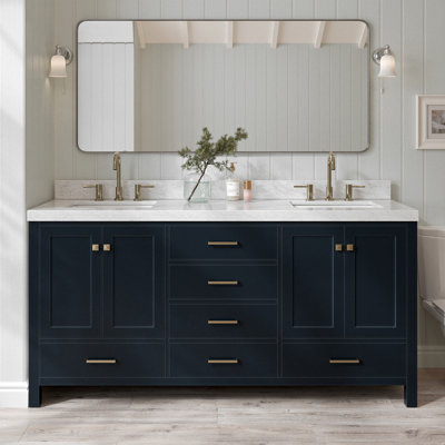 Meuble-lavabo double en bois massif Cambridge avec comptoir en marbre de Carrare 2 po