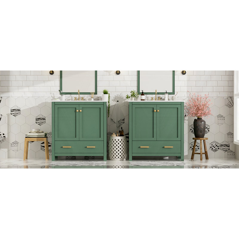 Ensemble de meuble-lavabo double 60 po, Vert, Or
