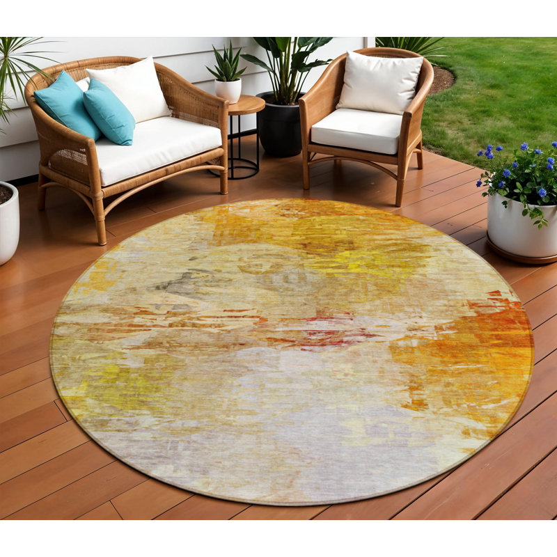 Tapis extérieur rond lavable abstrait en cuivre et terre cuite 8 pi 8 po