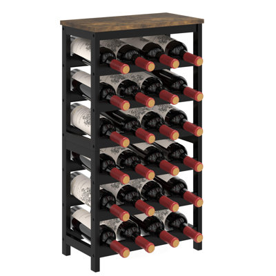 6 Tier Bamboo Wine Rack Freestanding Floor, 24 Bottles Wine Storage Shelves With Table Top, Stackable Wine Display Rack For Kitchen, Bar, Dining Room,