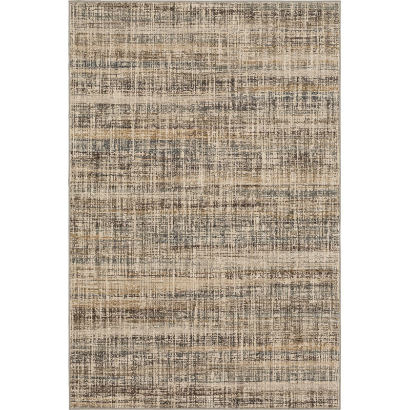 Beige and Taupe Synthetic Stripe Rectangular Area Rug