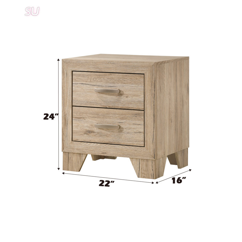 Table de chevet Miquell, charmante finition naturelle avec tiroirs spacieux et fabrication durable pour les chambres modernes