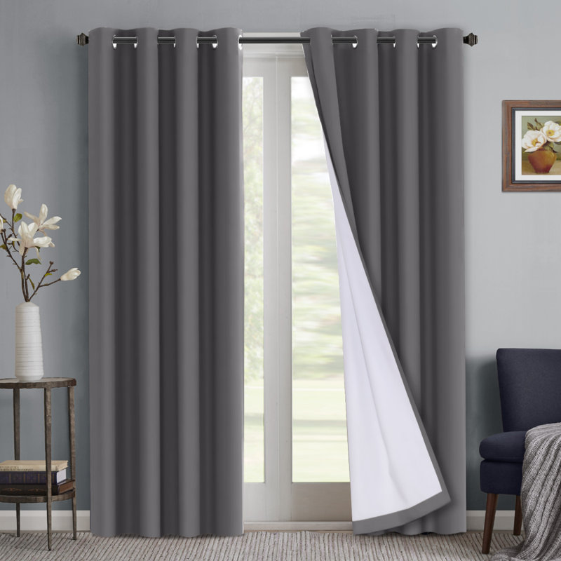 Abrahamson Polyester Curtain Pair, Gray, 96" L x 52" W