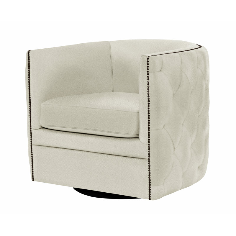 Palazzo 31.5'' Wide Tufted Swivel Barrel Chair, Antique Brass, White 5555-000