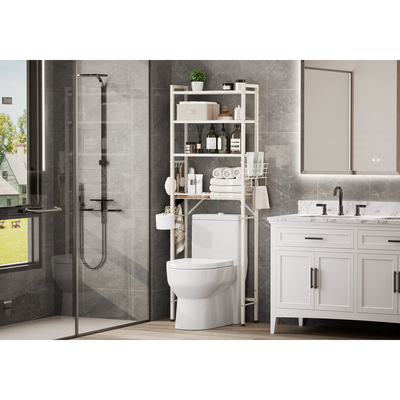 Rangement au-dessus de la toilette en bois autoportant avec tablette, Naturel