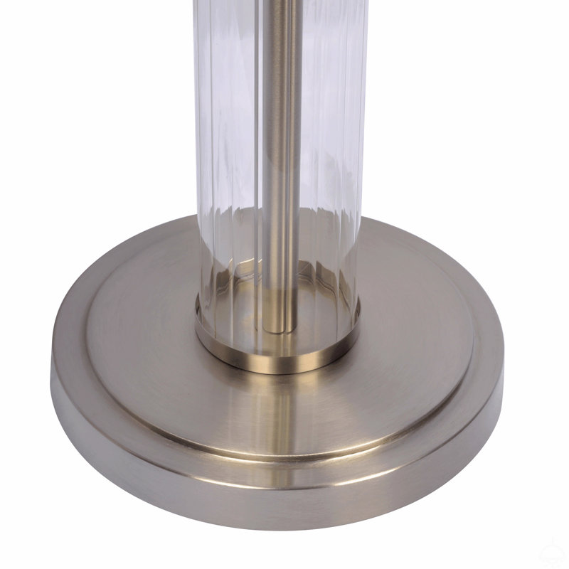 Lampe de table en nickel brossé avec interrupteur marche / arrêt et base en verre transparent