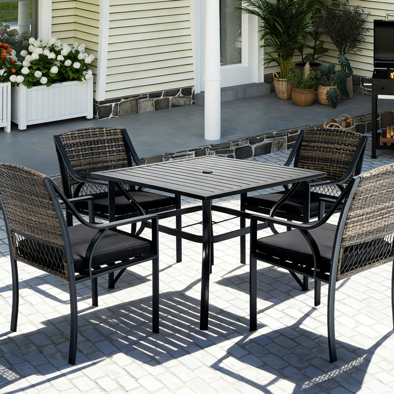 Tables de patio compactes, table de salle à manger carrée moderne en acier de 37 pouces