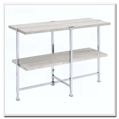 Table de canapé en chêne blanc et chrome avec 1 tablette