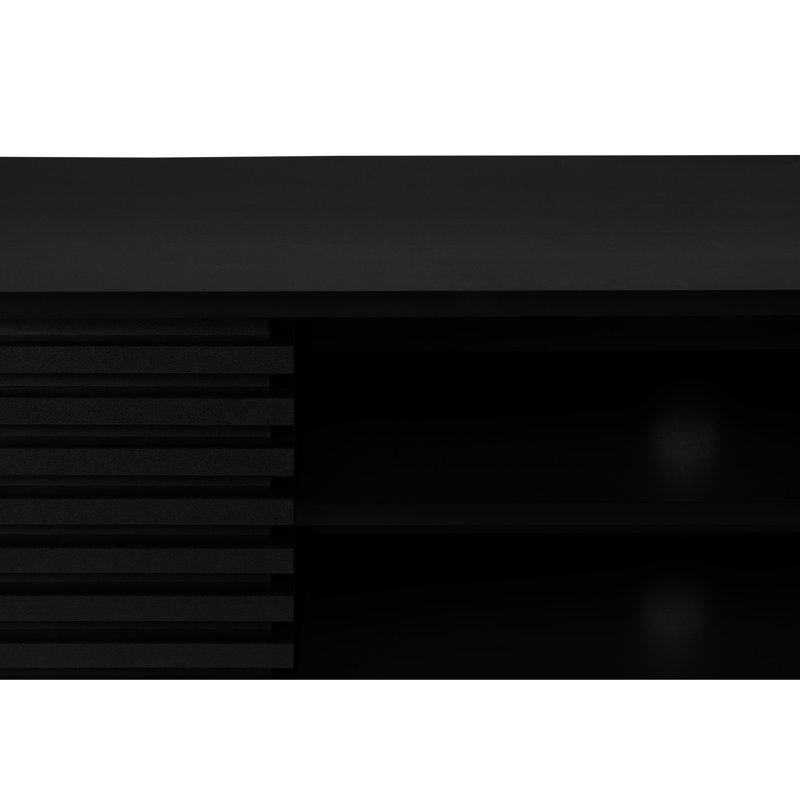 Meuble télé 72 po avec stratifié noir, portes d'armoire de rangement multimédia, articles audiovisuels contemporains pour le salon, chambre à coucher moderne et
