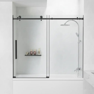 Porte de douche de luxe en verre pour baignoire – L 152 cm x l 150 cm, verre trempé de sécurité 8 mm, acier inoxydable 304 – Noir