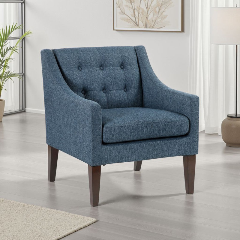 Fauteuil d'appoint Ginna, polyester capitonné à boutons bleu mer, Bleu