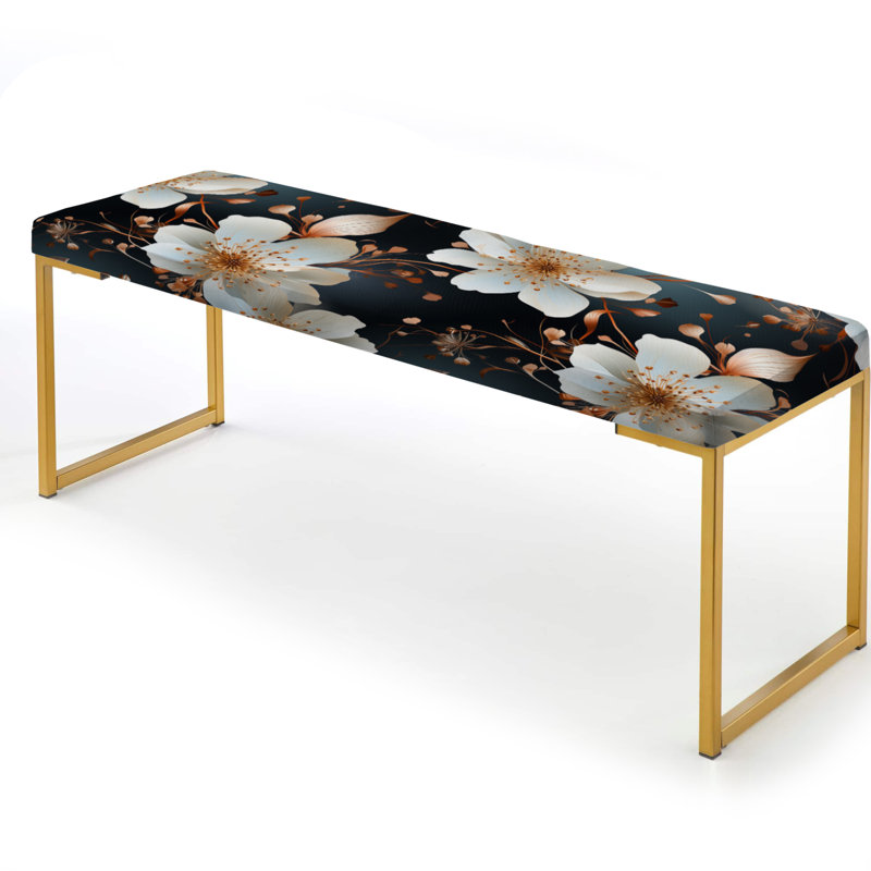 Banc rembourré or, Mystic Aura White And Gold Floral Delight