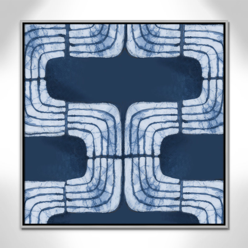 «Blue Batik I Print» par Emma Peal, H 31,5 po x l 31,5 po, Argent