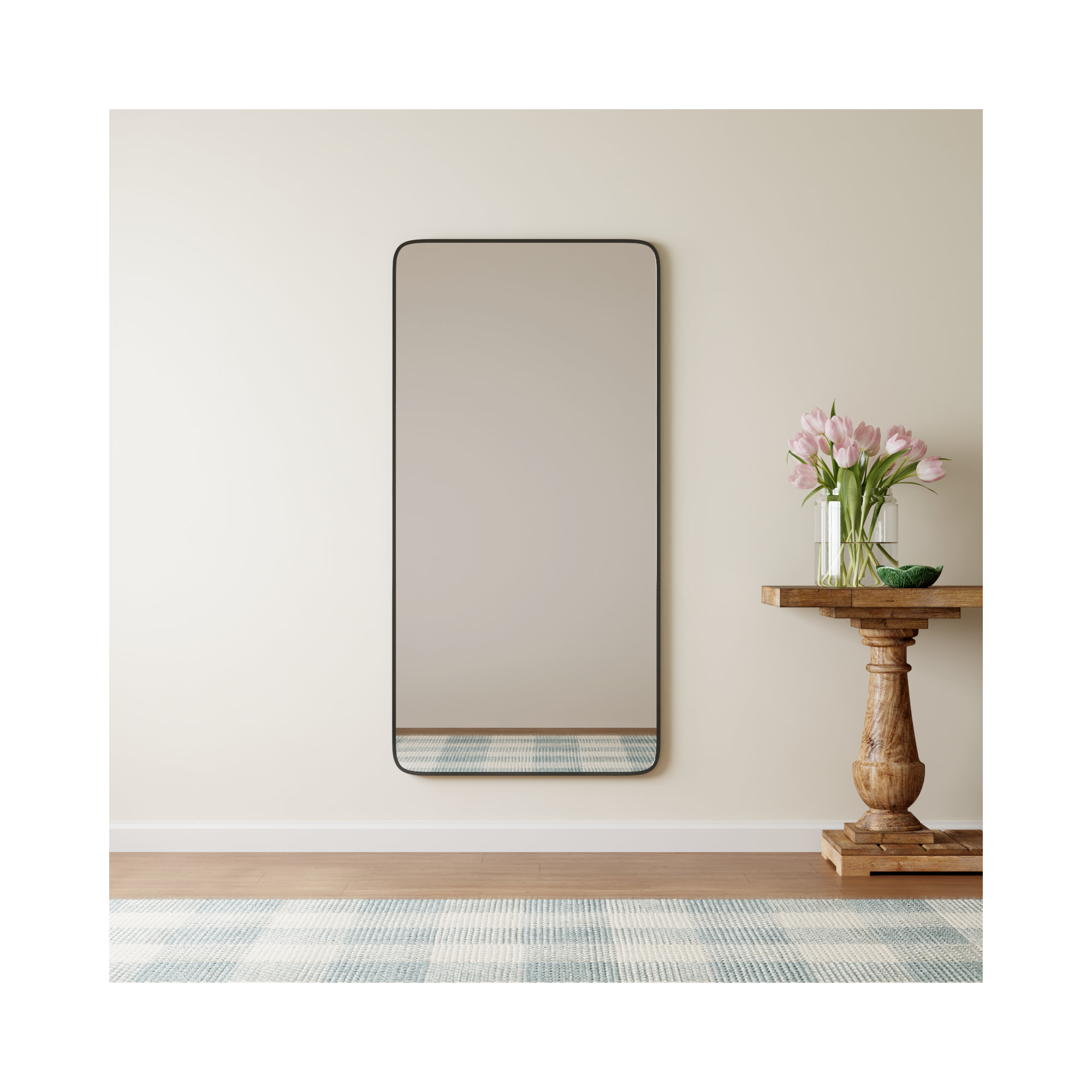 Sabine Metal Rounded Rectangle Wall Mirror, Black, 60'' H x 30'' W