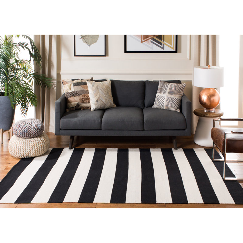 Brookvale Striped Hand-Woven Cotton Area Rug in Black/Ivory, Rectangle 10' x 14'