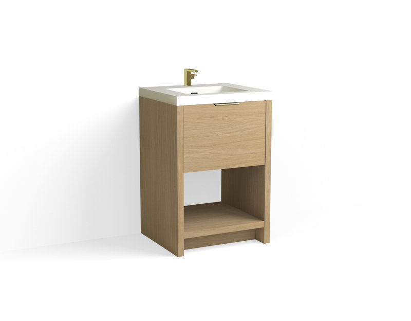 Vista 24" W Freestanding Single Bathroom Vanity, White Matte, Biondo/Satin Brass, Single-Hole