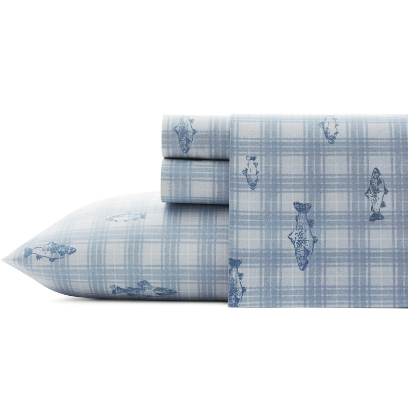 Shasta Lake Cotton Percale Standard Sheet Set, Queen Sheet Set with 2 Pillowcases, Methow Plaid