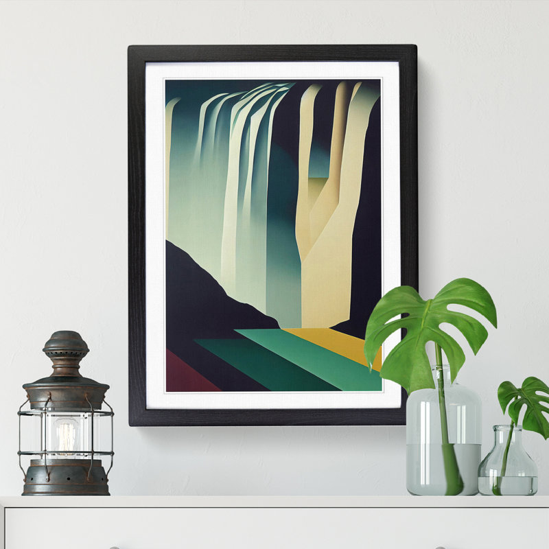 Waterfall Modern Design Vol.2 - Single Picture Frame Print, 34cm H x 25cm W x 2cm D, Black
