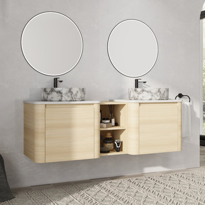 60" Wall Mounted Double Bathroom Vanity with Ceramic Sink