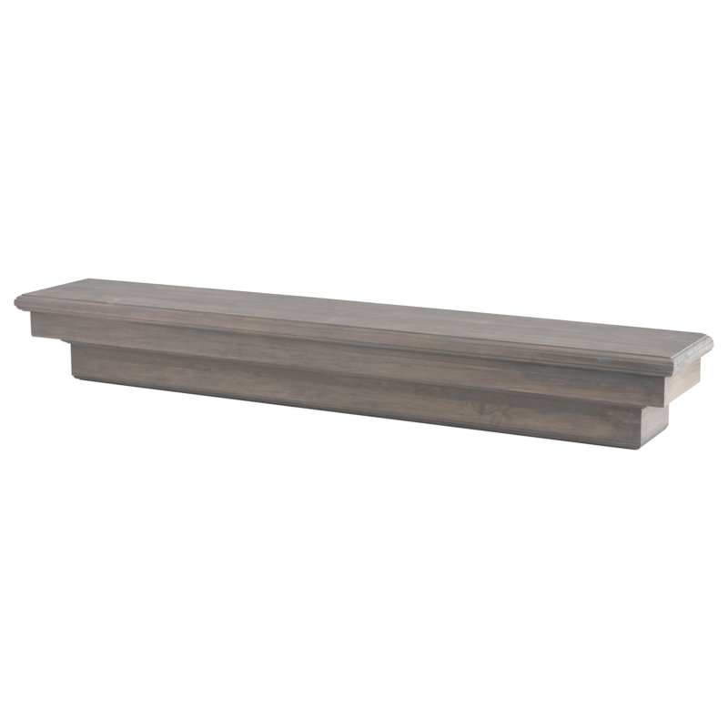 Ash Gray Solid Wood Wall-Mounted Mantel Shelf with Corbel Bracket Arches