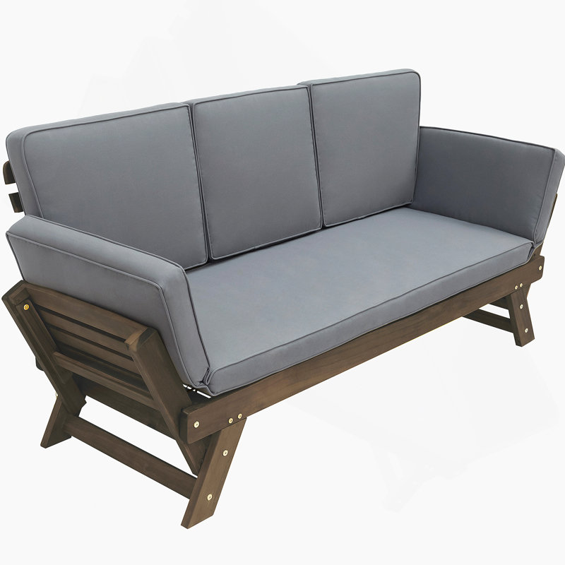 Méridienne de patio d'extérieur réglable en bois avec coussins pour petits espaces