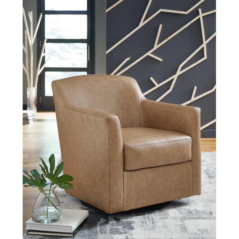 Bradney Upholstered Swivel Accent Chair, Brown Faux Leather
