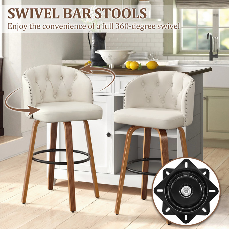  Swivel White Faux Leather 28.2'' Counter Stool with Solid Wood Frame, Bar Stool (29.1" Seat Height), White