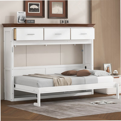 Structure de lit en bois, lit escamotable avec 3 tiroirs