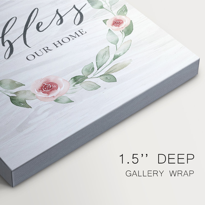 «Bless our home» - Toile tendue avec châssis de qualité supérieure - Prêt à accrocher, H 36 po x l 48 po