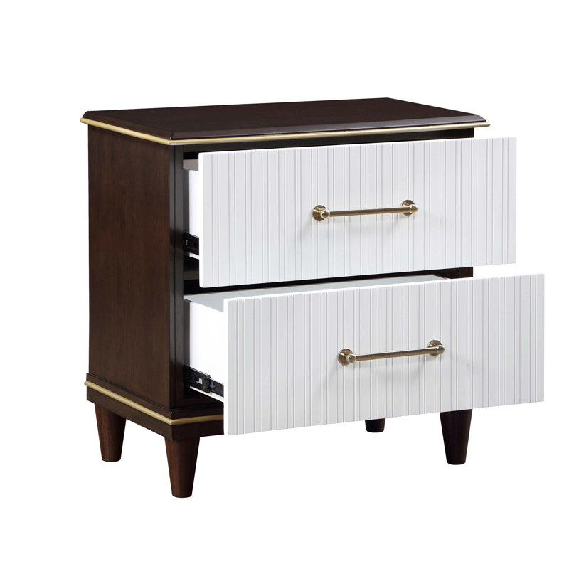 Table de chevet contemporaine à 2 tons avec deux tiroirs et garniture dorée, parfaite pour les chambres modernes