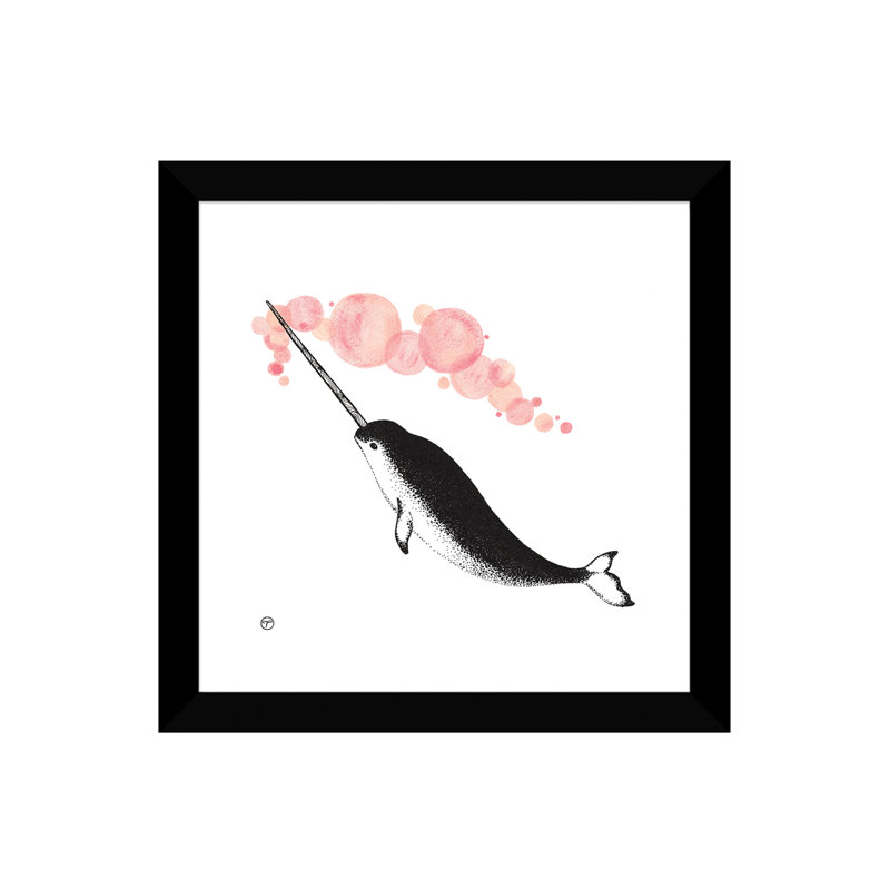 Art papier narwhal, H 16 po x l 16 po x P 1 po, Papier avec cadre noir