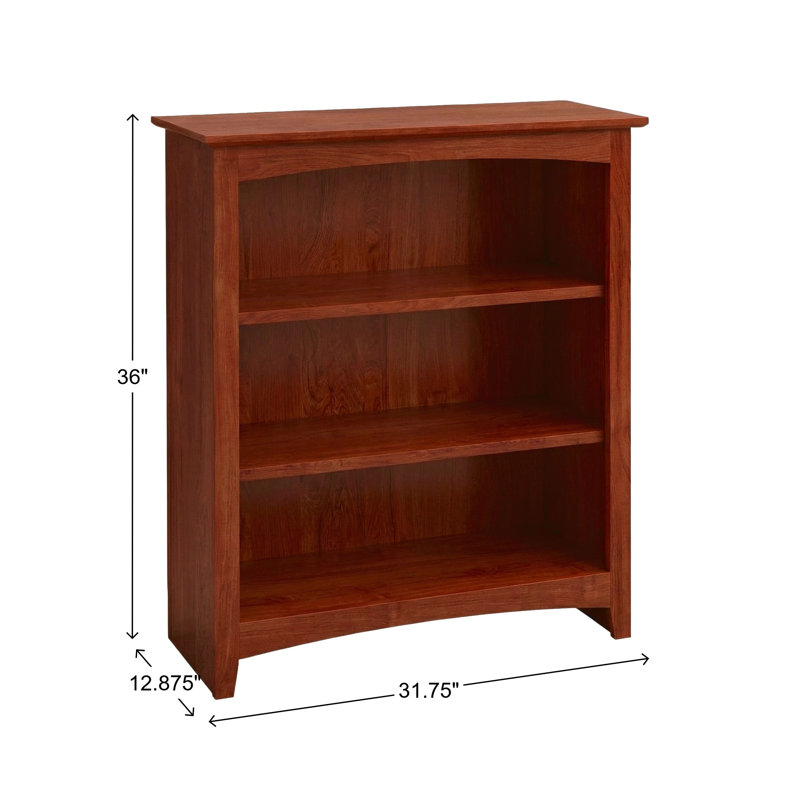 Malani 36" H Solid Wood Classic Bookcase, Washington Cherry, (3 Shelves) 36"H x 31.75"W x 12.875"D