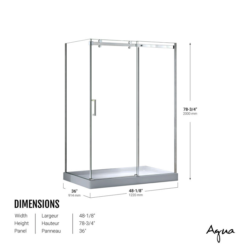 Ensemble de porte et panneau de douche chromé 48 po x 36 po, Chrome chrome