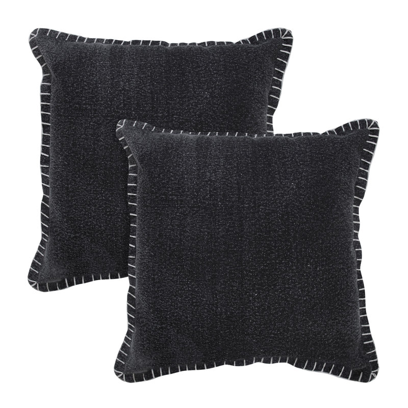 Ensemble de 2 coussins contemporains en coton fait à la main, H 20 po x l 20 po, Noir