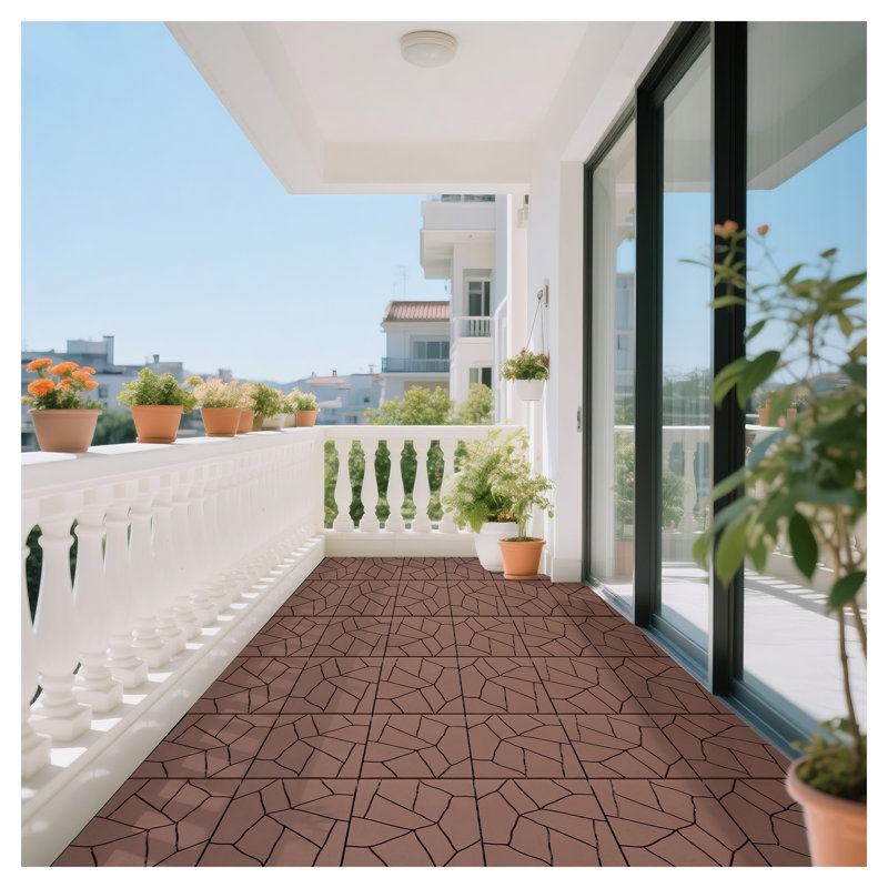 Carreaux de terrasse imbriqués de style pierre de 12 pouces, revêtement de sol en polypropylène rouge-brun avec GCC