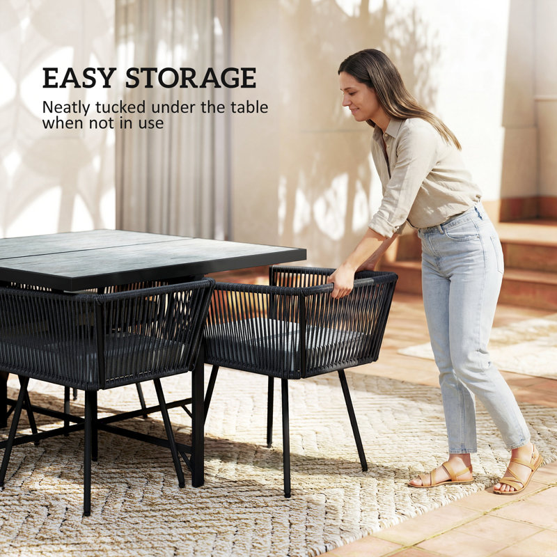4 - Person Patio Dining Set with Square Table, Grey Cushion/Black Frame, Grey