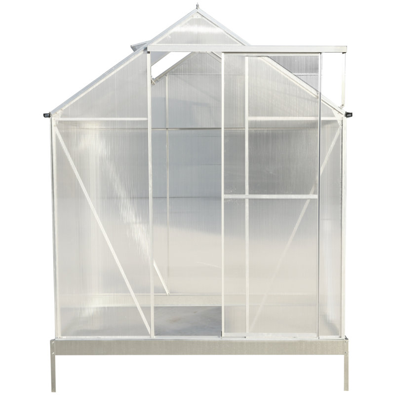 6.3'*4.2'*7' Polycarbonate Greenhouse, Heavy Duty Outdoor Aluminum Walk-In Green House Kit With Rain Gutter, Vent And Door For Backyard Garden,   Color Aluminium