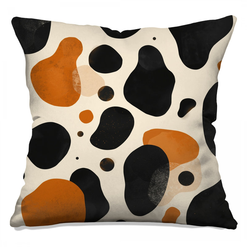 Coussins décoratifs abstraits à formes oranges et noires, 16 po x 16 po
