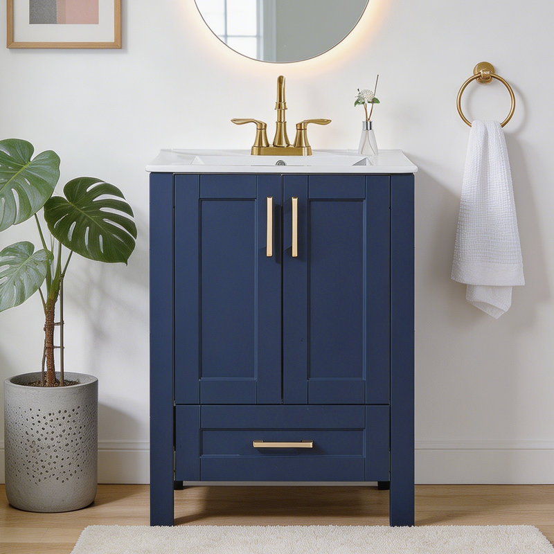 24" Modern Free-Standing  Single Bathroom Vanity, Blue, Gold