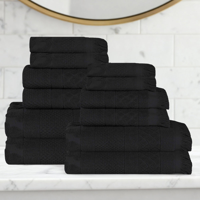 Ensemble de serviettes en coton 12 pièces Blue Nile Mills, Ensemble de 12 serviettes, Noir