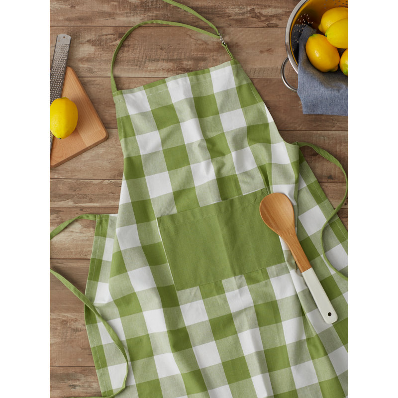 Checkered Linen Bib Apron, Green