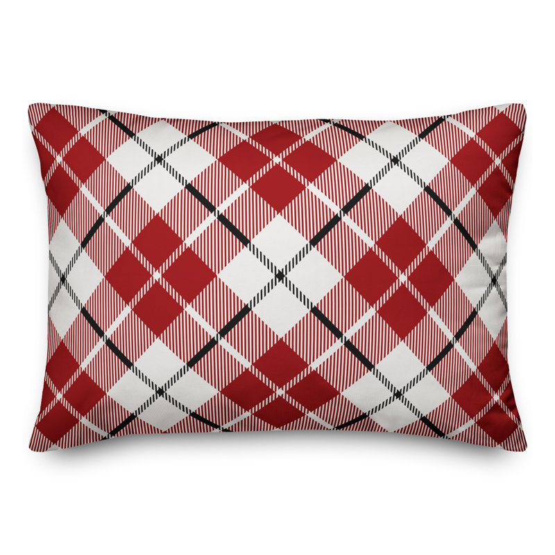 Plaid Throw Pillow, Red/White, Outdoor