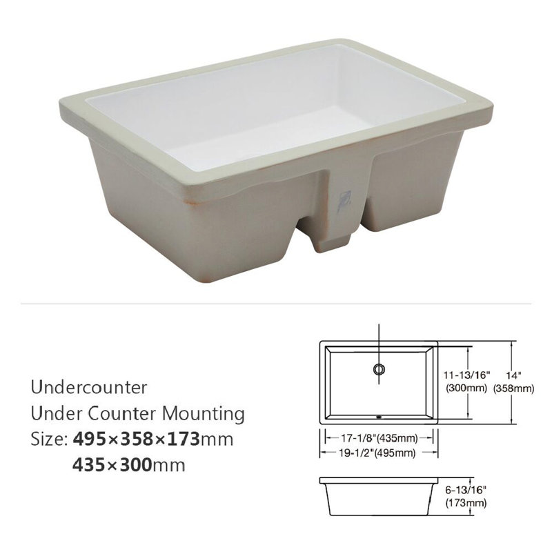 Lavabo encastré élégant en céramique blanche avec trop-plein - 19,5 po x 14 po, rectangulaire, teinté, pour divers environnements