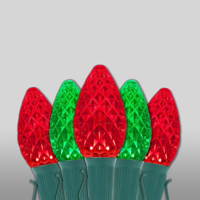 Faceted C7 Shatterproof OptiCore LED Christmas String Lights, 50', Red/Green