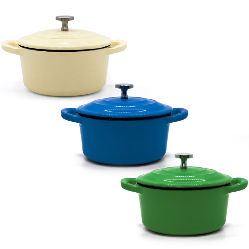 RJ LEGEND 0,27 pte Cocotte en fonte antiadhésive ronde, Bleu / vert / blanc