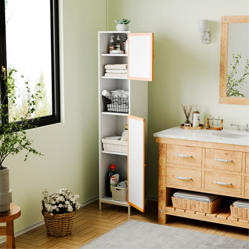 Armoire de rangement pour salle de bain avec lattes en bambou