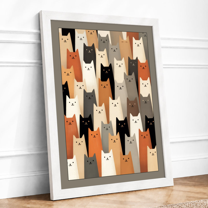 Geometric Cat Pattern Modern - Print, A3 - 42.0 x 29.7 cm, White