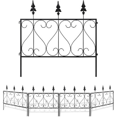 Clôture de jardin extérieure d'extérieur 24 po x 24 po en métal enduit noir, ensemble de 5